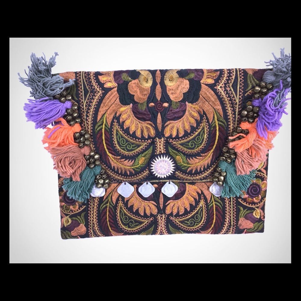 Hand embroidered clutch
